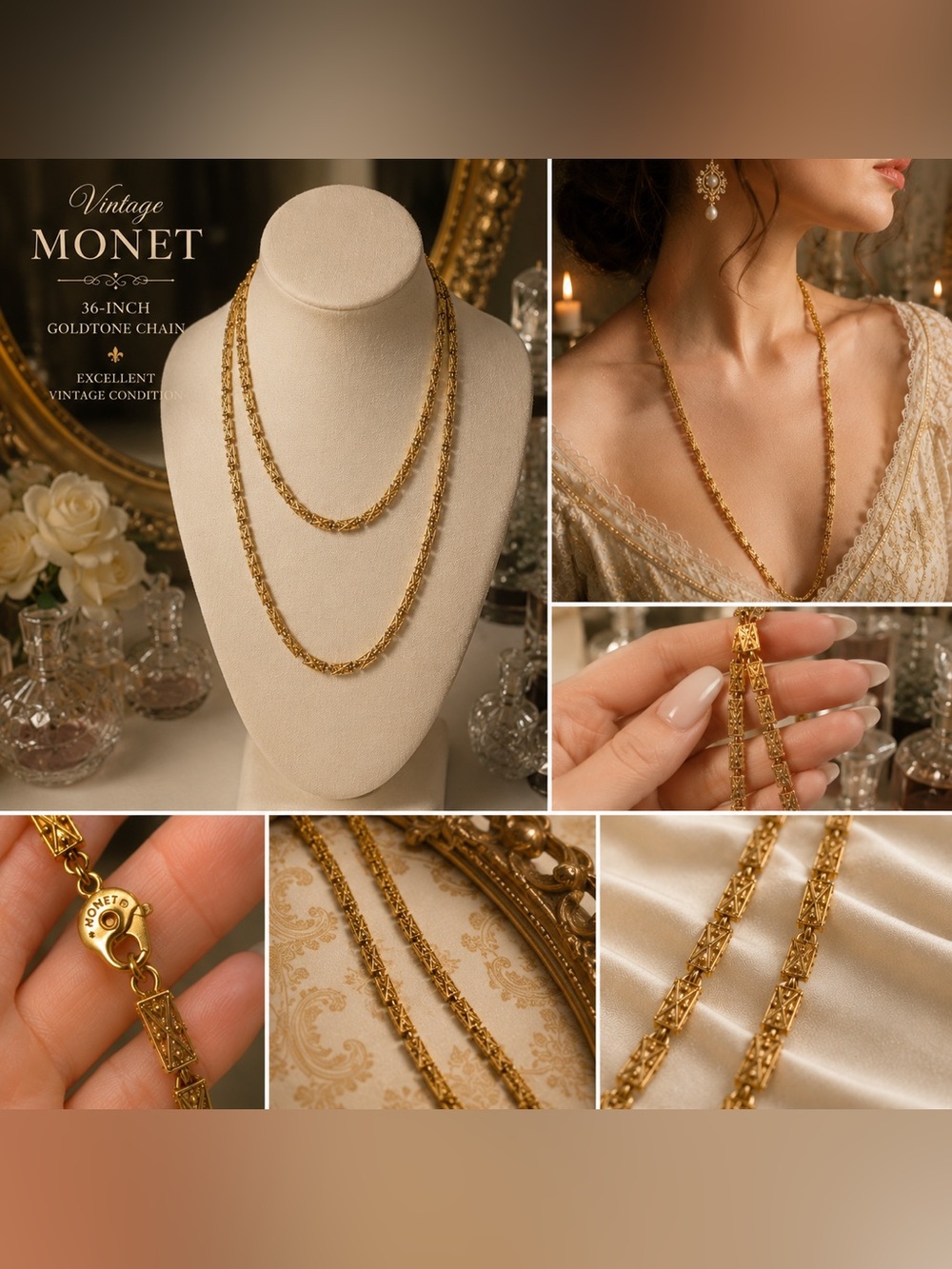 Vintage Monet Gold Tone 36” Necklace | Signed | Excellent Vintage Condition